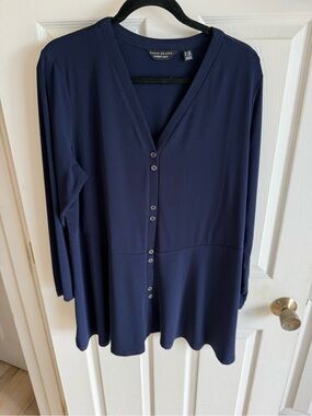 Susan Graver Navy V-Neck Button-Front Tunic